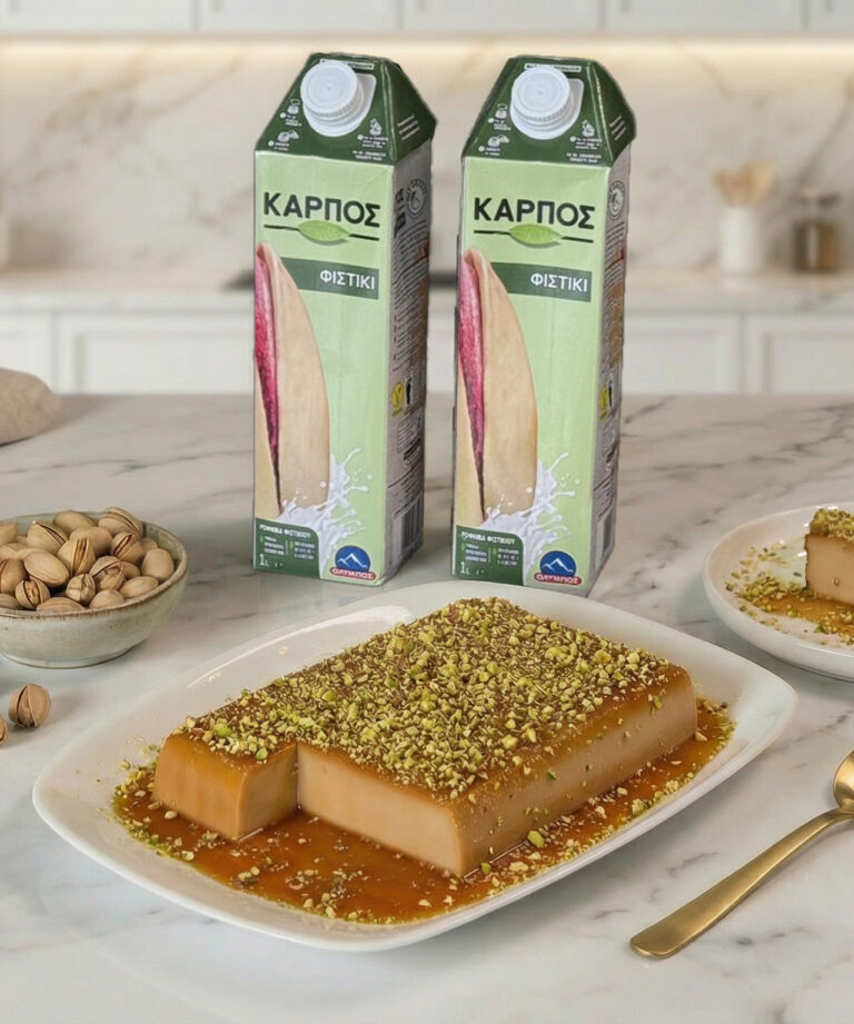 Fasting Semolina Pistachio Dessert with Caramel