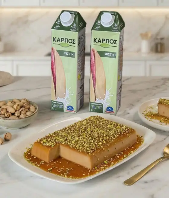 Fasting Semolina Pistachio Dessert with Caramel